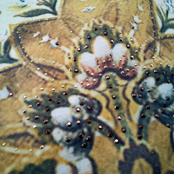 ND New Directions Early 2000s Y2K Bedazzled Angled Rushed Sleeve Floral Top M - Picture 4 of 7